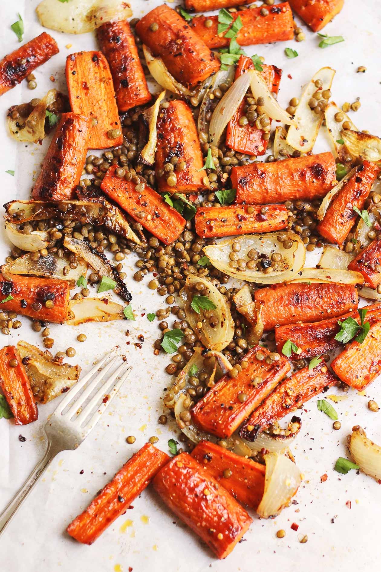 Spicy + Sweet Maple Carrots with Crispy Lentils + scenes from quebec!