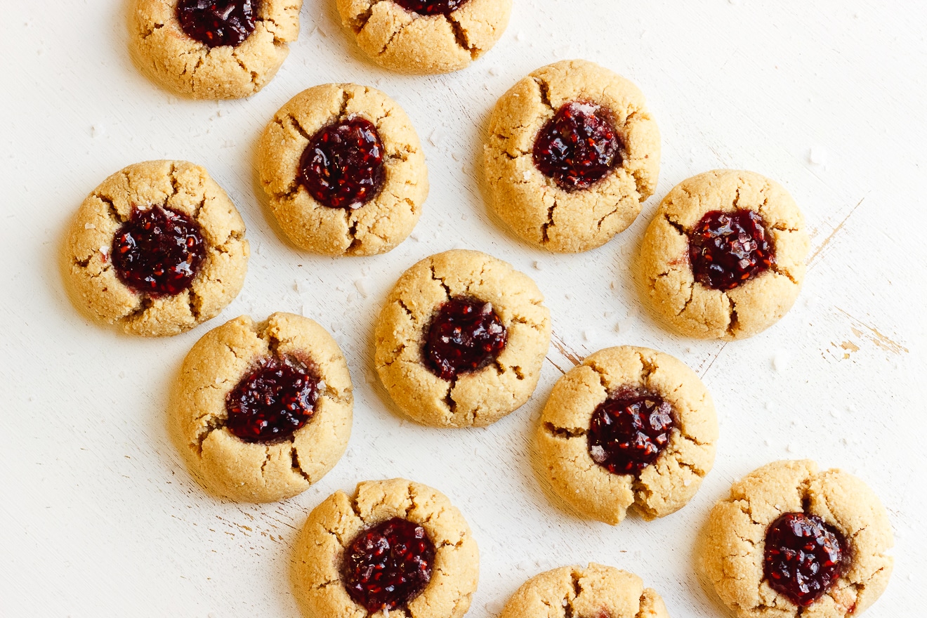 vegan thumbprint cookies with raspberry jam