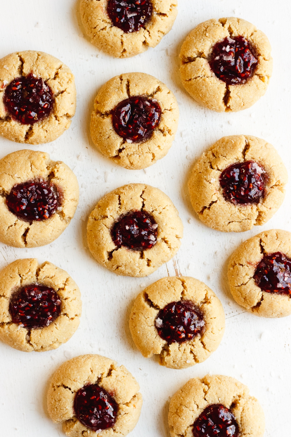 Vegan Raspberry Jam Thumbprint Cookies with Flake Salt (grain-free)