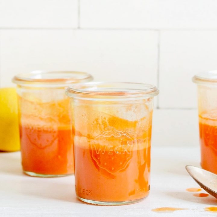 Immunity Juice Shots with carrot ginger lemon + garlic for flu season!