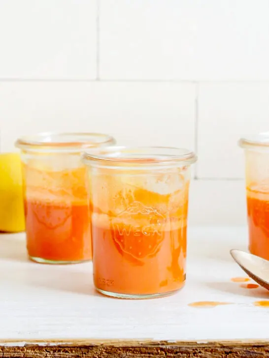 Immunity Juice Shots with carrot ginger lemon + garlic for flu season!