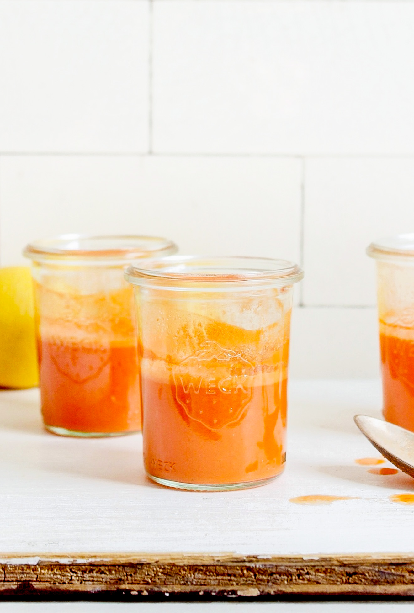 Immunity Juice Shots with carrot ginger lemon + garlic for flu season!