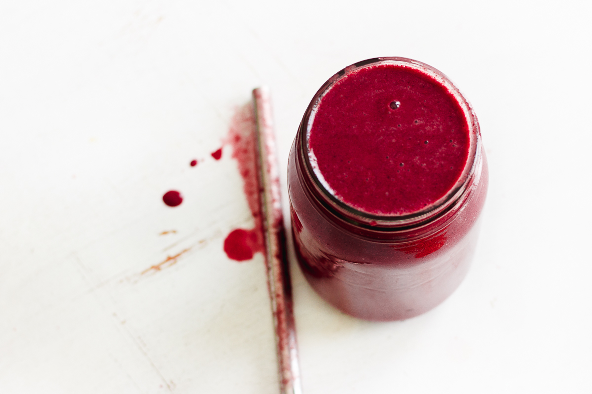 frozen berry smoothie in a glass jar