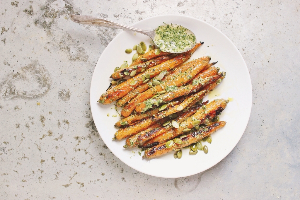 Roasted Spring Carrots with Lemony Dill Pesto