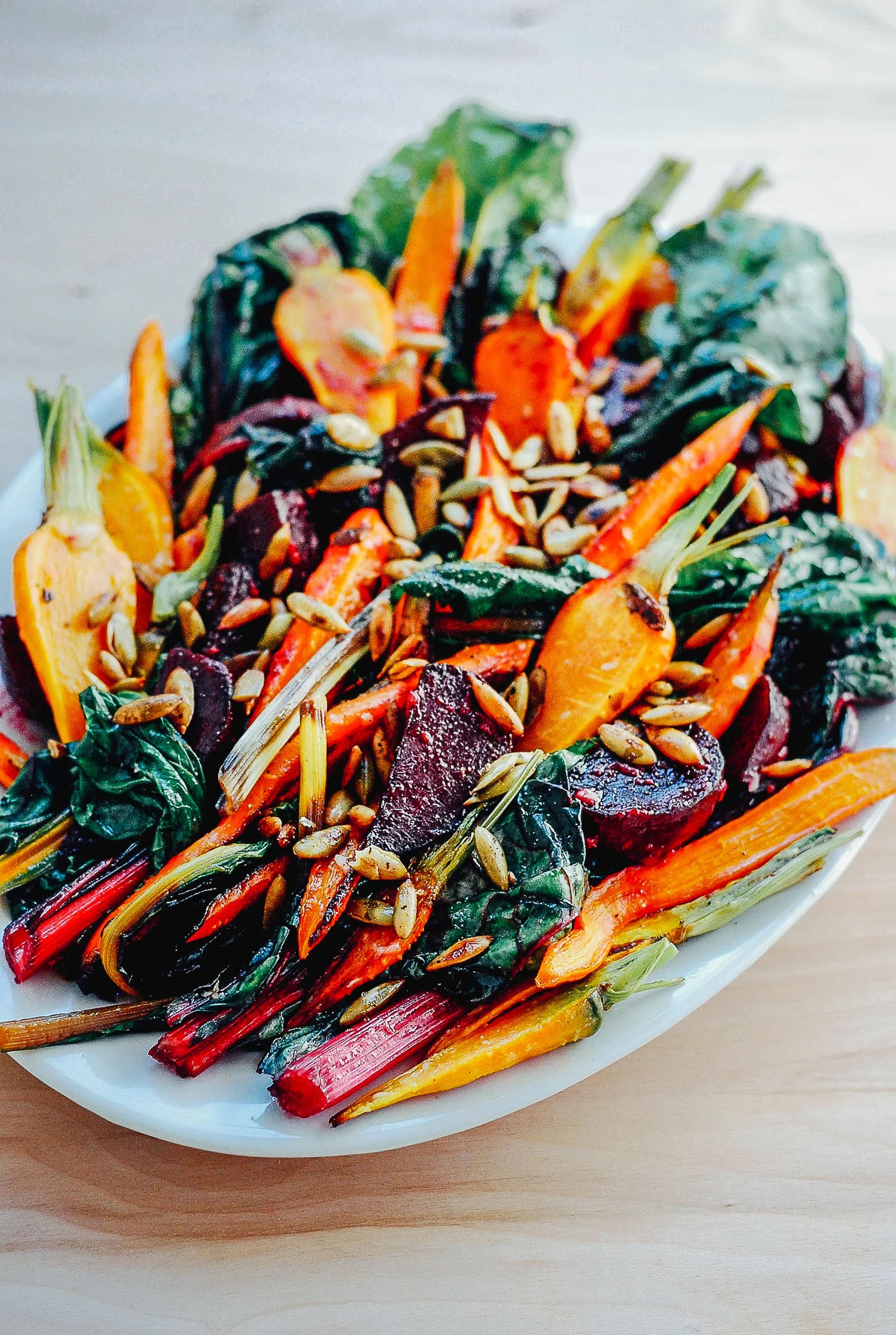 roasted vegetable salad with pumpkin seed dukkah