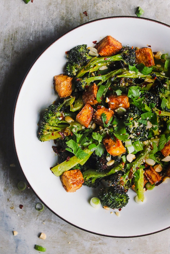 Crispy Baked Tofu Broccoli Bowl with Blood Orange Sauce