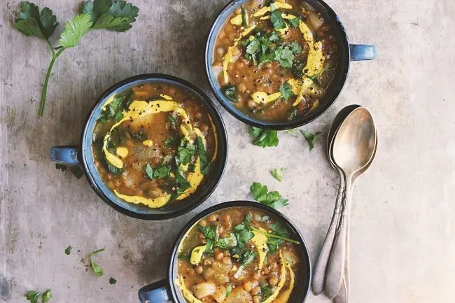 Green Lentil Soup with Potatoes + a Lemony Mustard Cream | @withfoodandlove