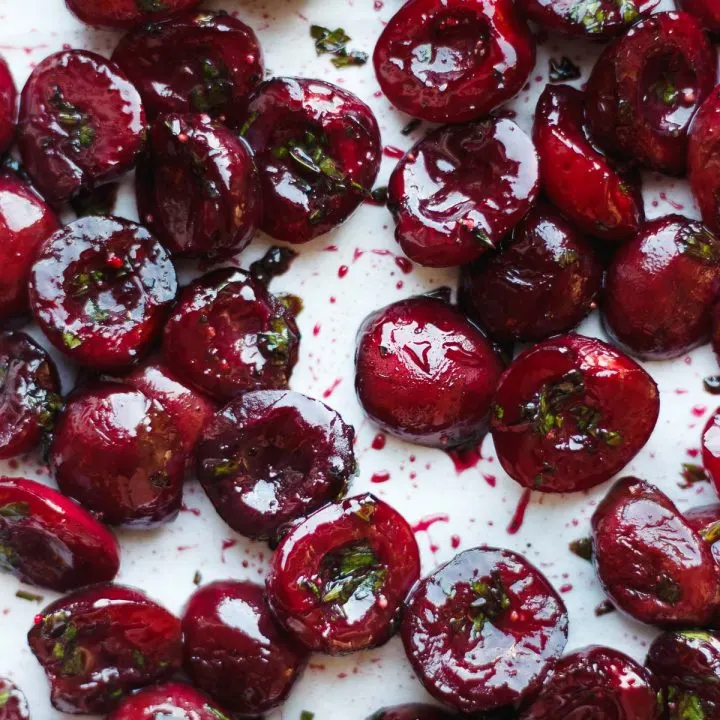 roasted cherries on a tray
