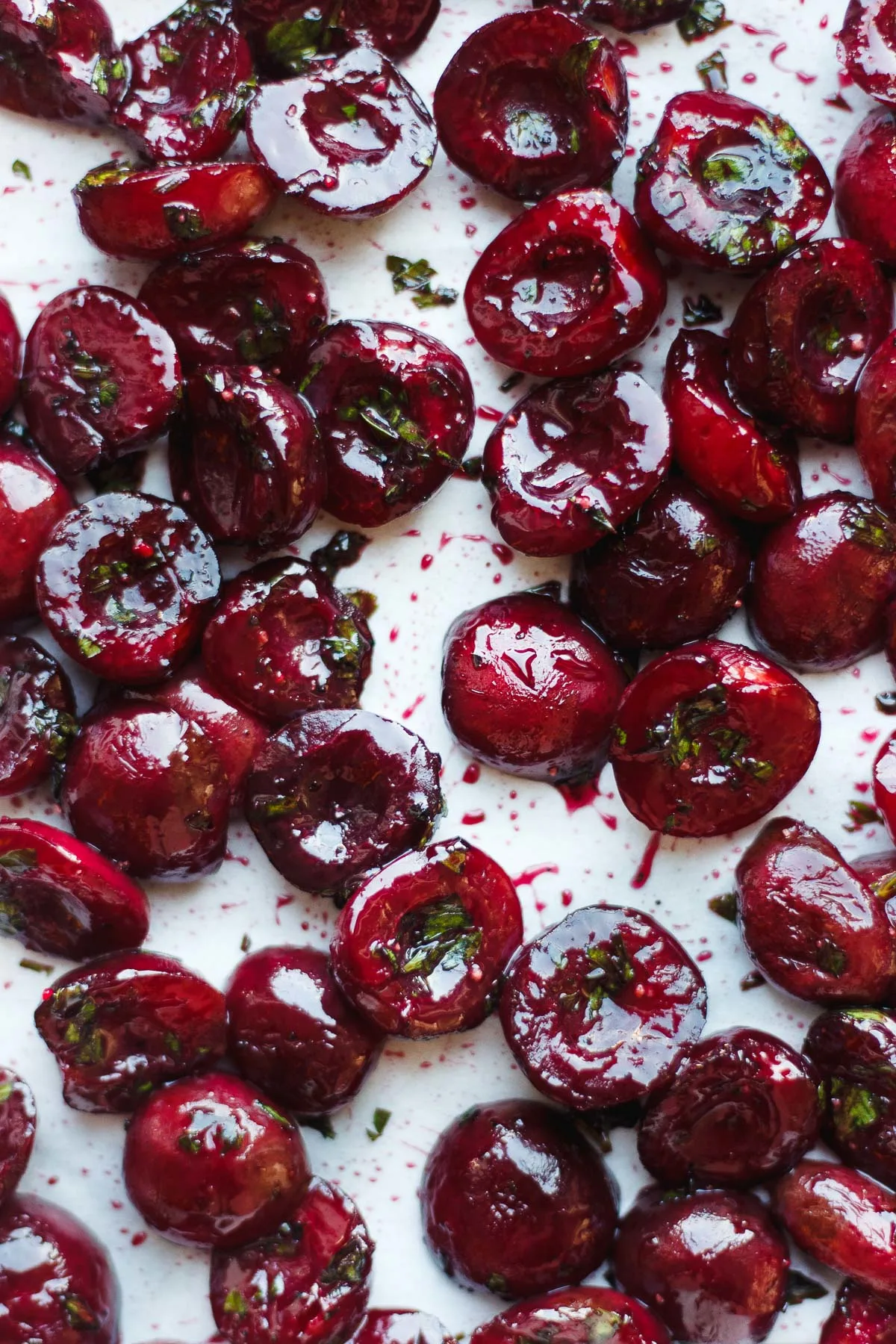 roasted cherries on a tray