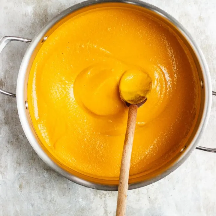vegan pumpkin soup in a pan