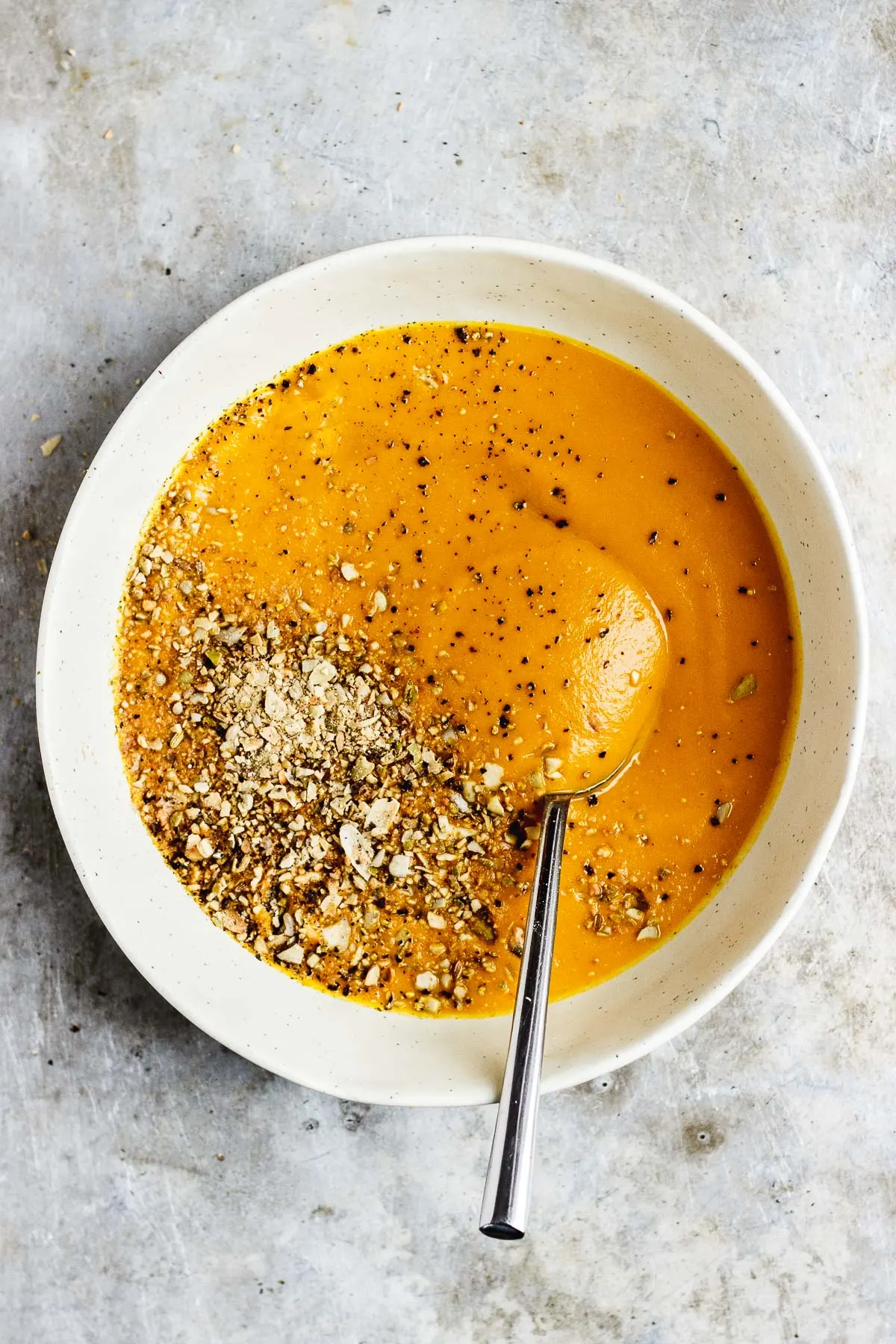 vegan pumpkin soup in a bowl