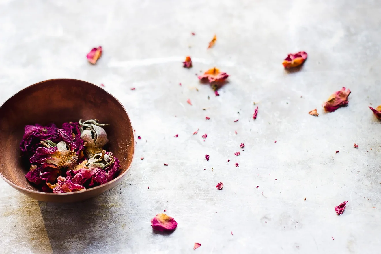 rose petals in a bowl