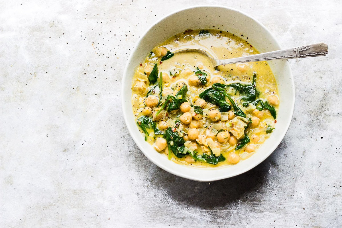 chickpea coconut curry in a bowl.