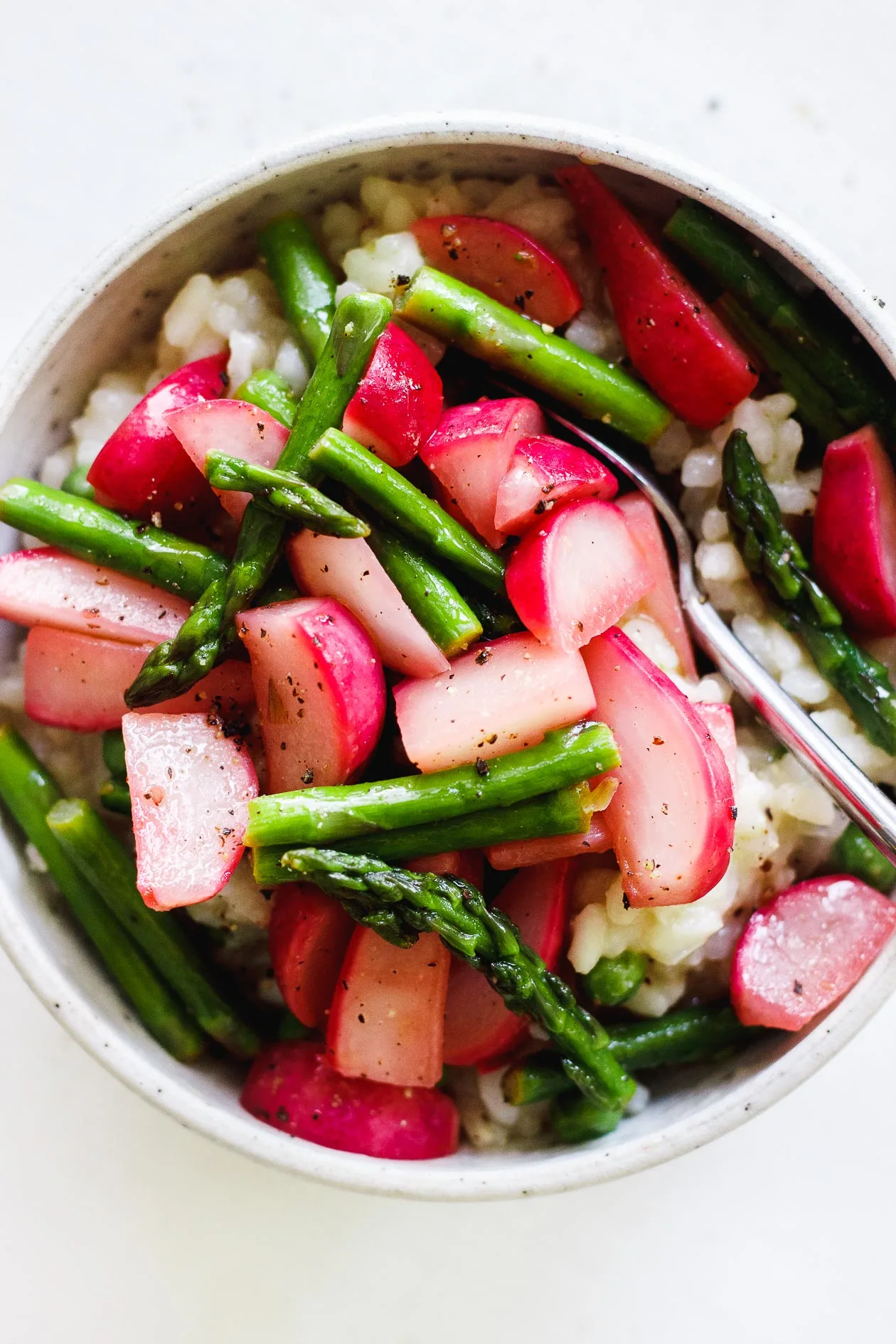 vegan risotto with spring vegetables