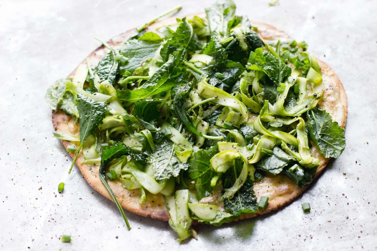 Chickpea Pizza with Shaved Asparagus Salad | @withfoodandlove