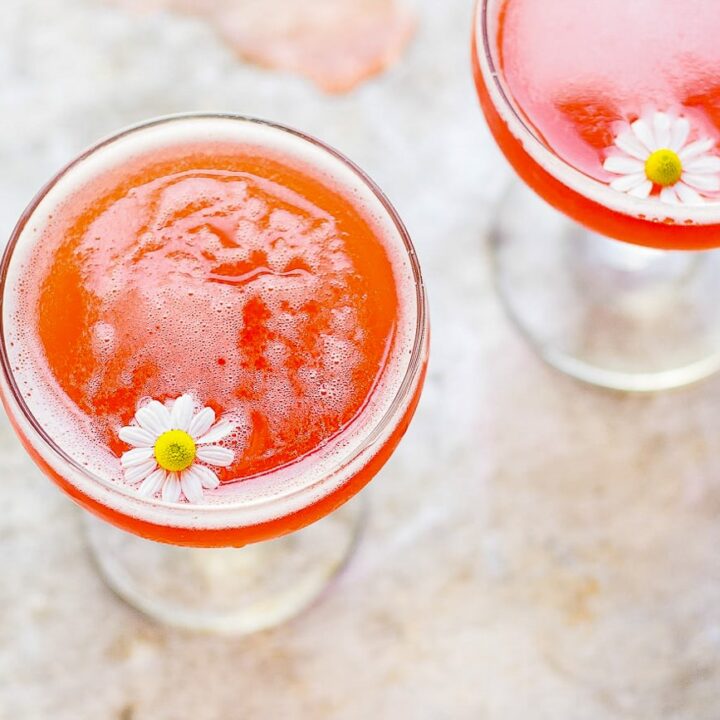 Strawberry Shrub Cocktail with Chamomile Honey Syrup
