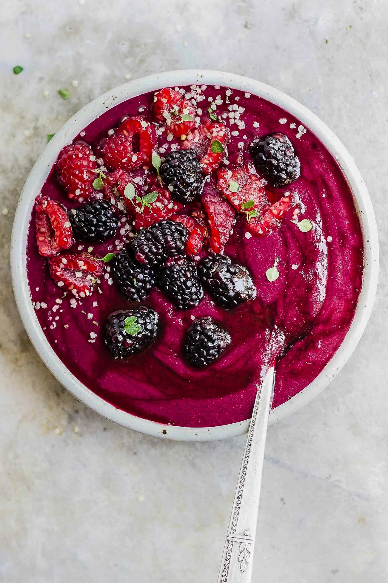 beet berry smoothie bowl with berries on top