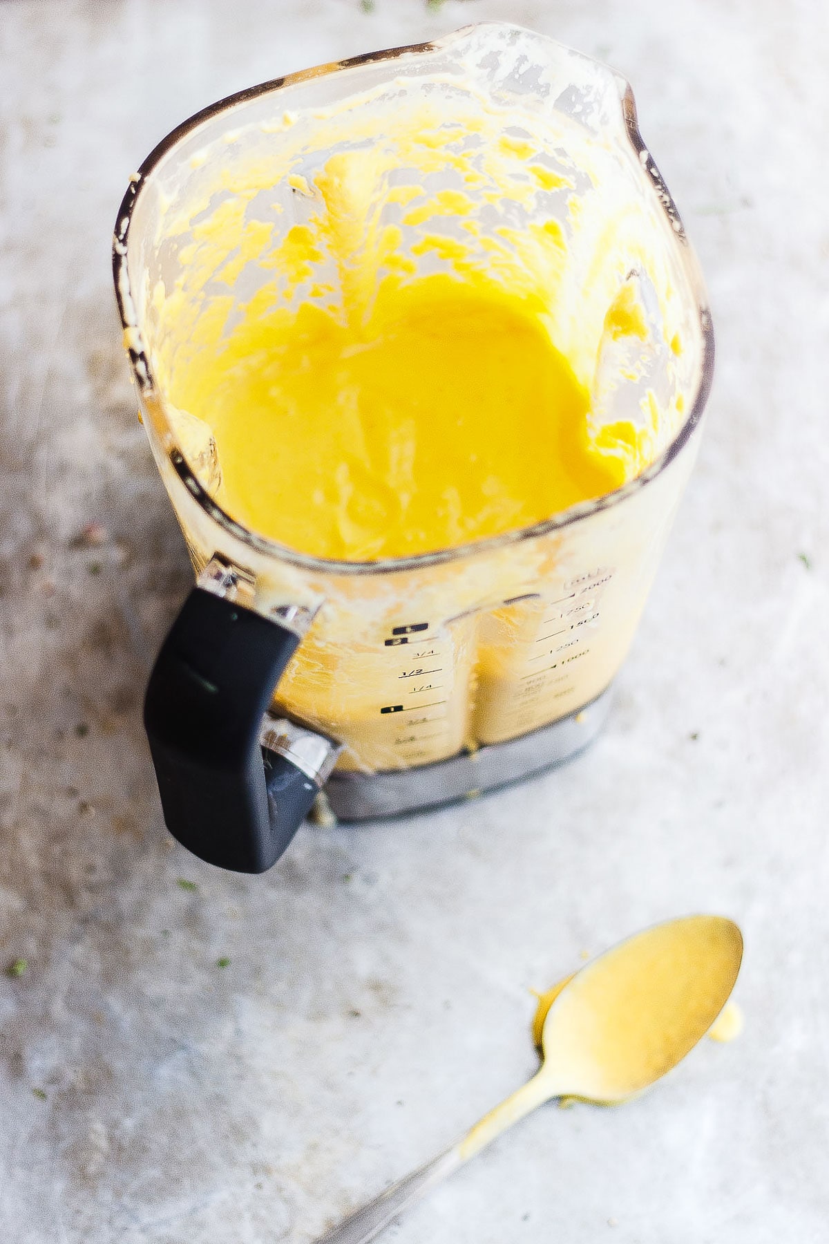 creamy yellow soup in blender