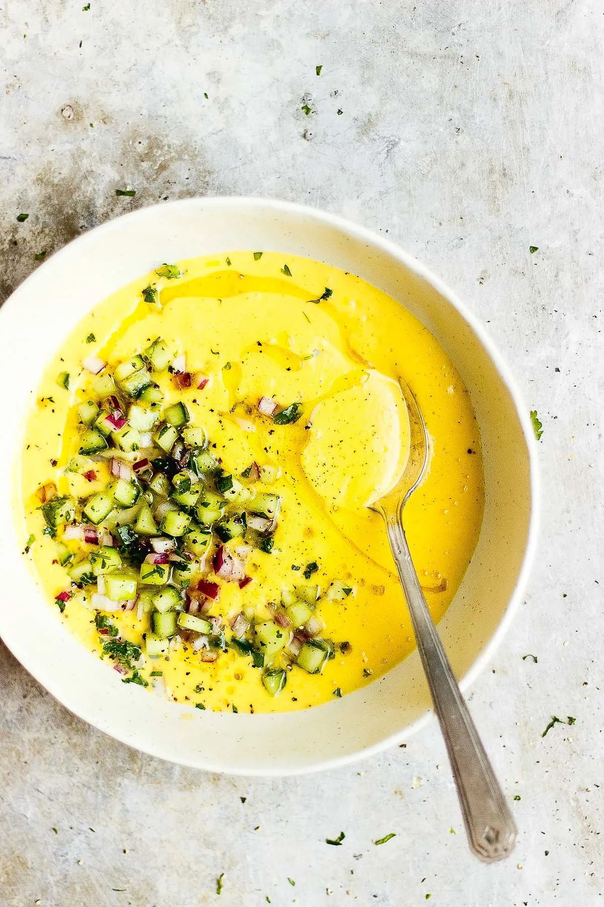 chilled soup in bowl