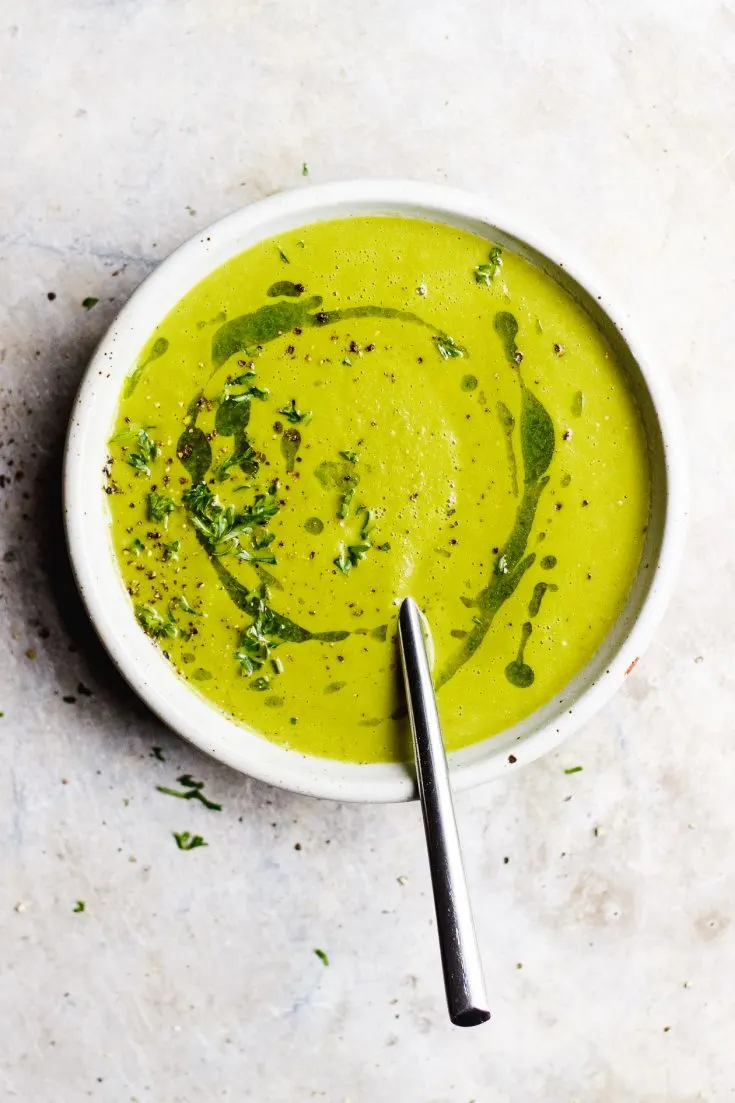 bowl of green tomato soup