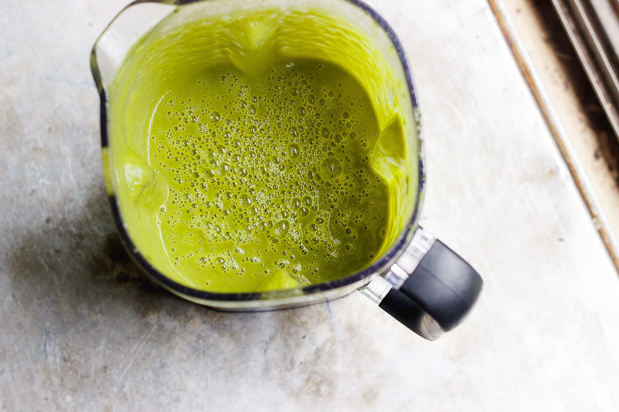 green soup in a blender