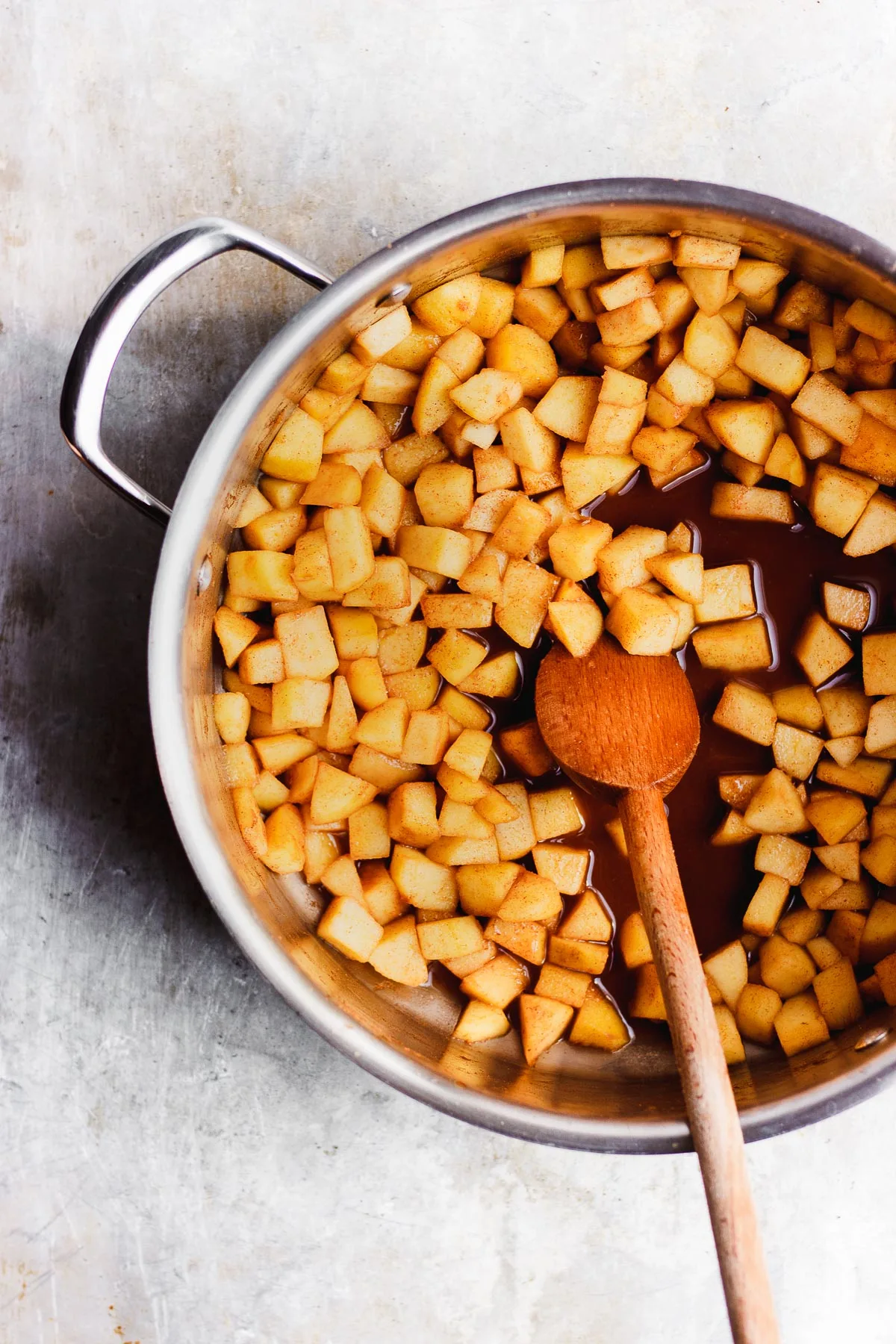 diced apples in a pot