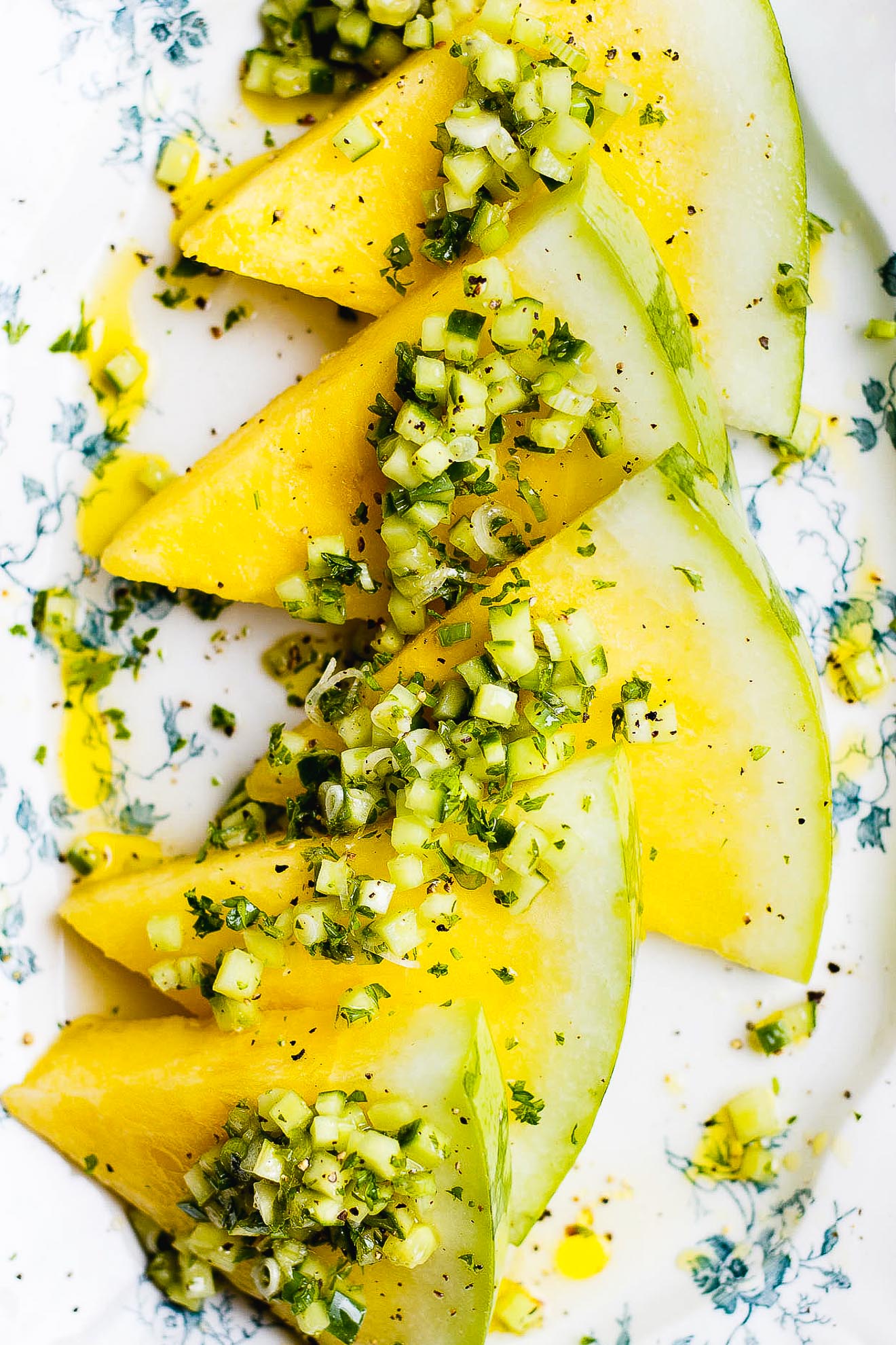 YELLOW WATERMELON SALAD WITH HERBED CUCUMBERS
