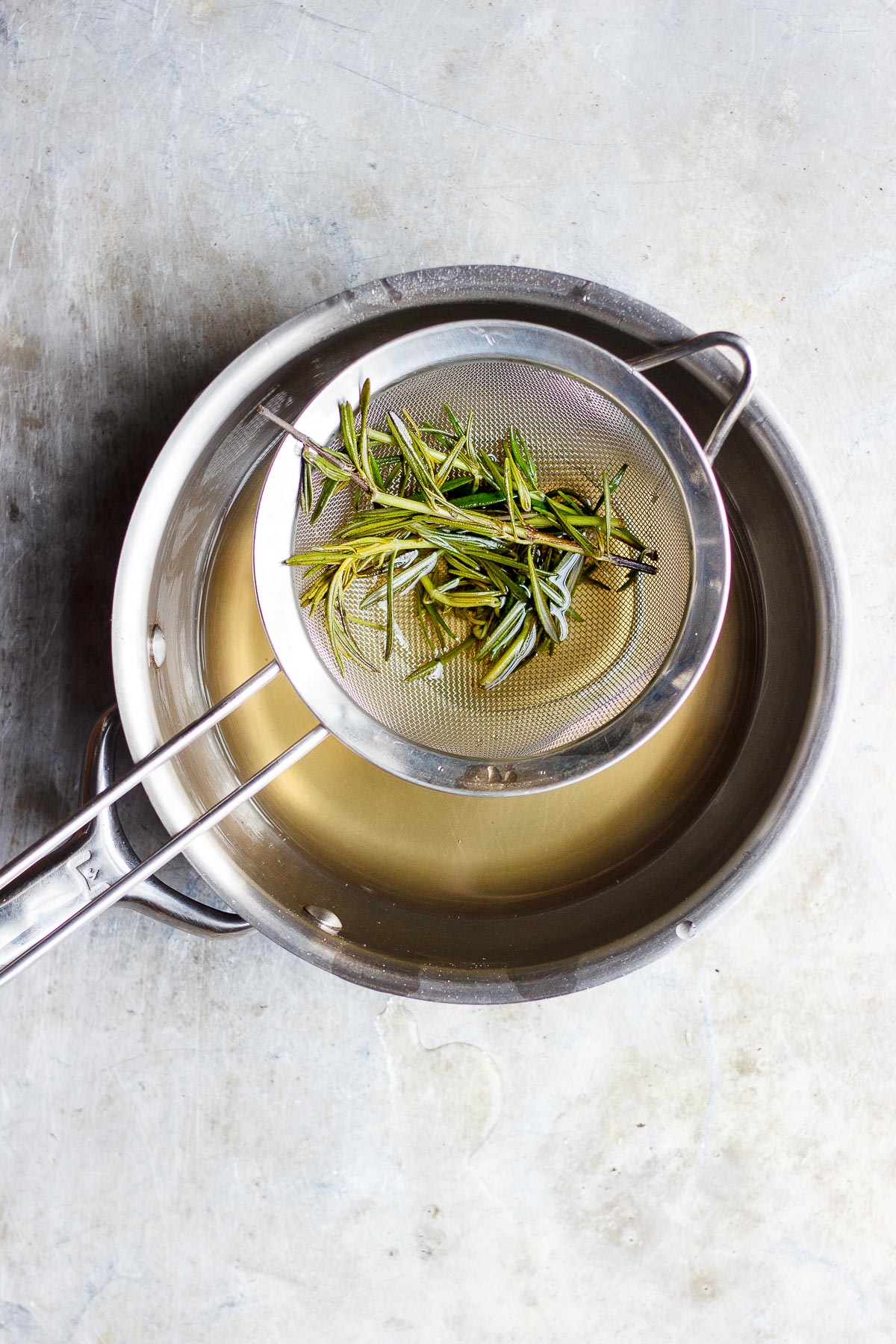 strained rosemary simple syrup