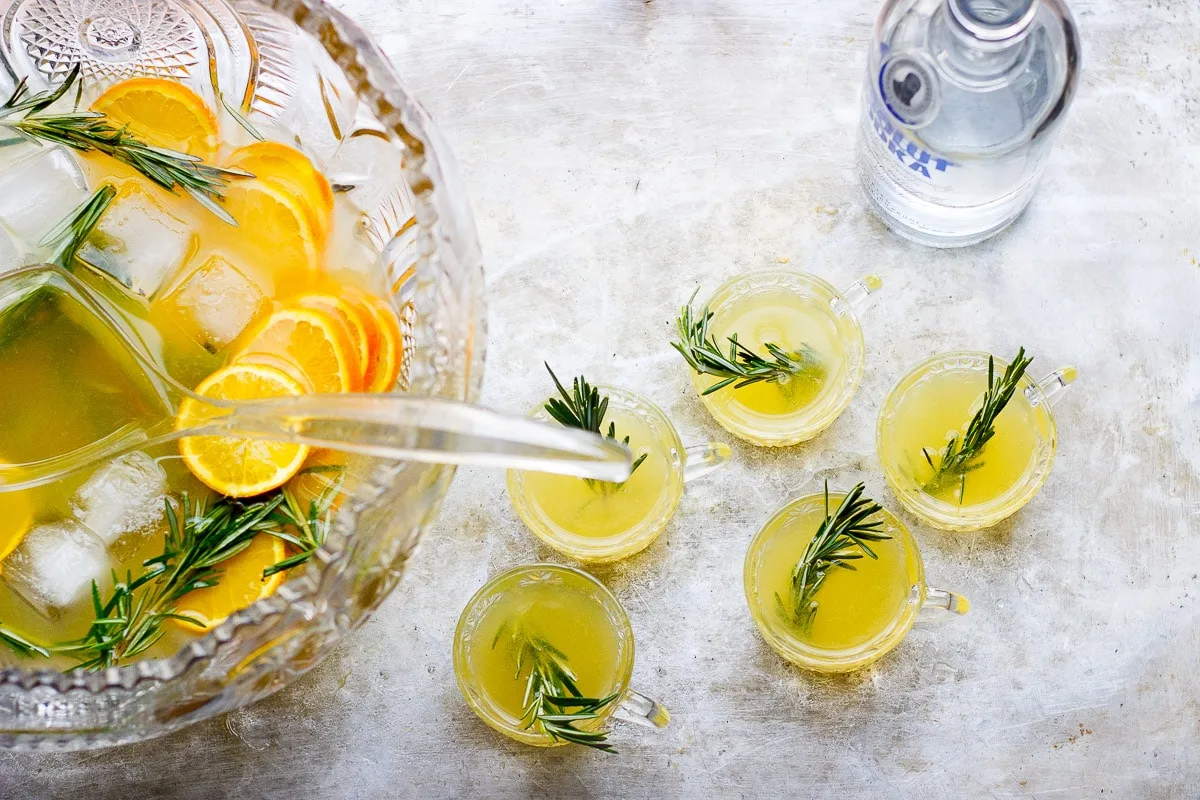 champagne punch in a punch bowl