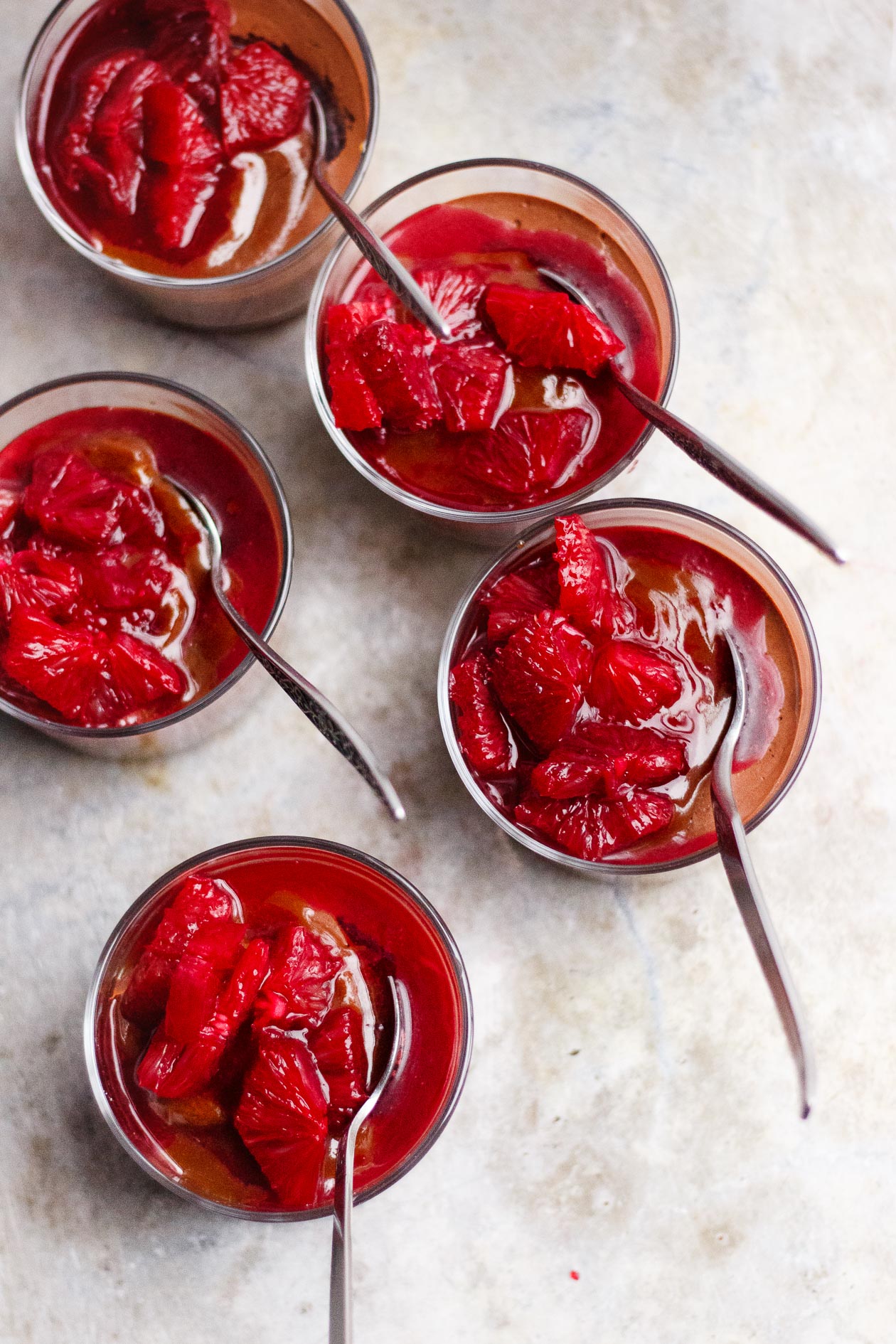Chocolate Mousse with Hibiscus Soaked Blood Oranges