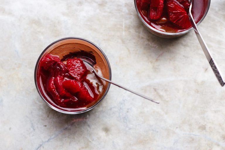 Vegan Chocolate Mousse with Hibiscus Soaked Blood Oranges