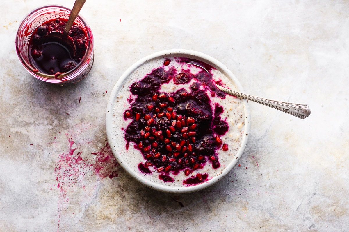 berry sauce on oats
