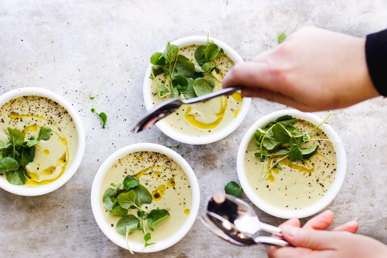 cream of celery soup in small bowls