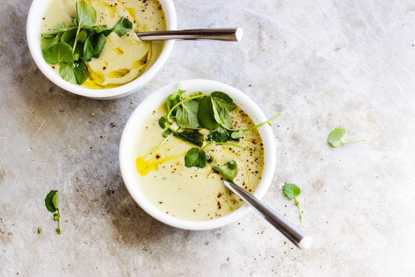 vegan cream of celery soup with greens