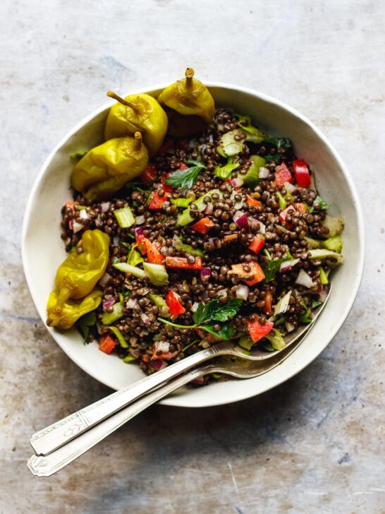 lentils with a pepperoncini salad dressing