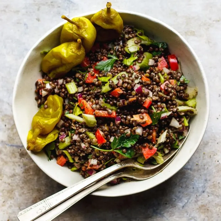 lentils with a pepperoncini salad dressing