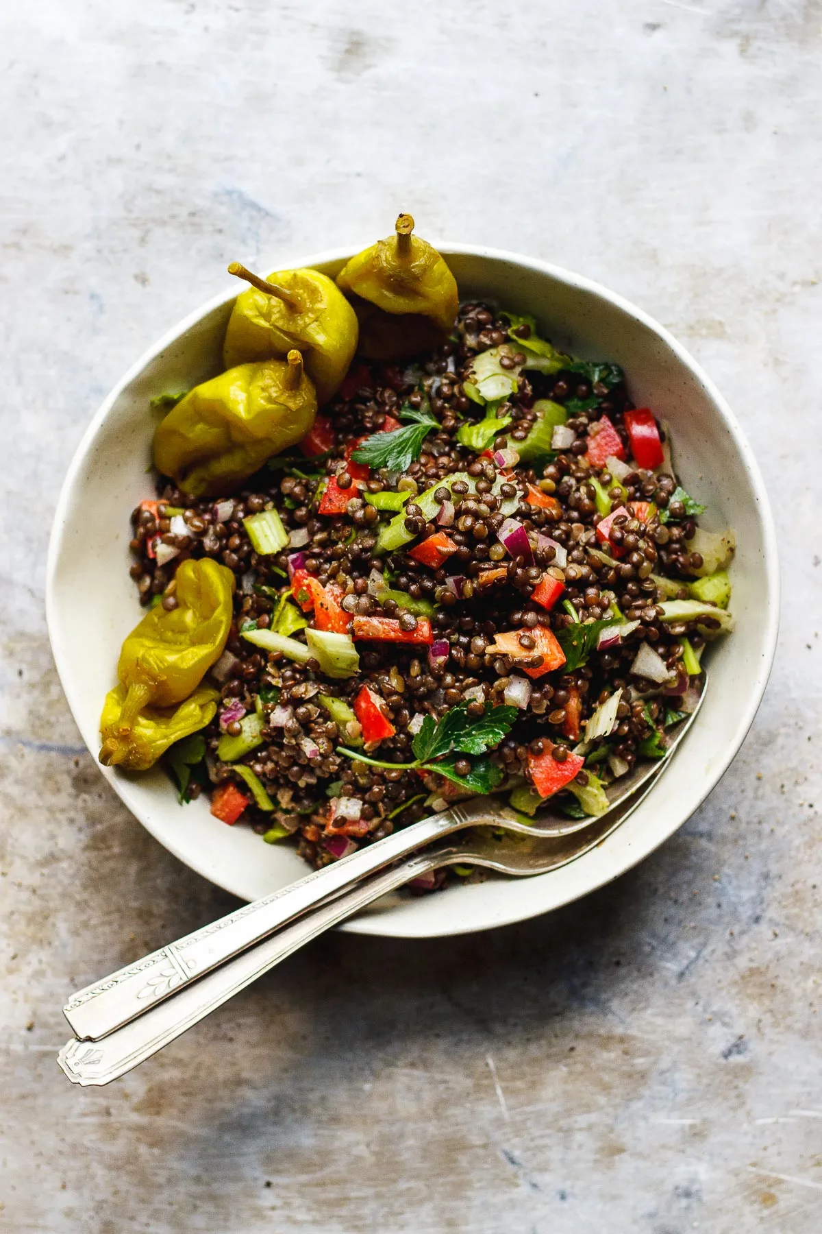 lentils with a pepperoncini salad dressing