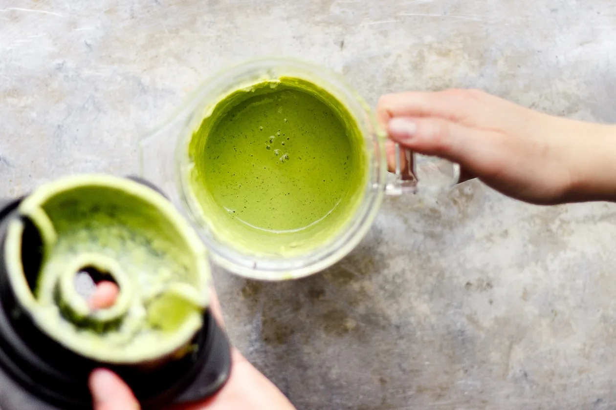 herbed tahini sauce in a blender