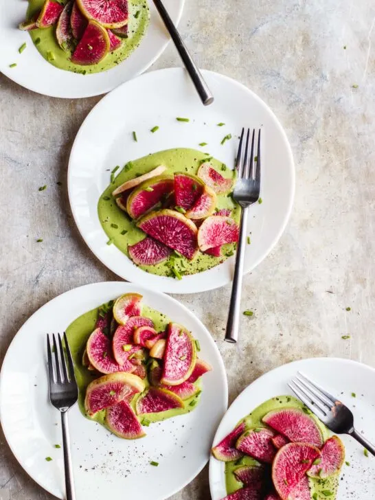 roasted watermelon radishes on a plate