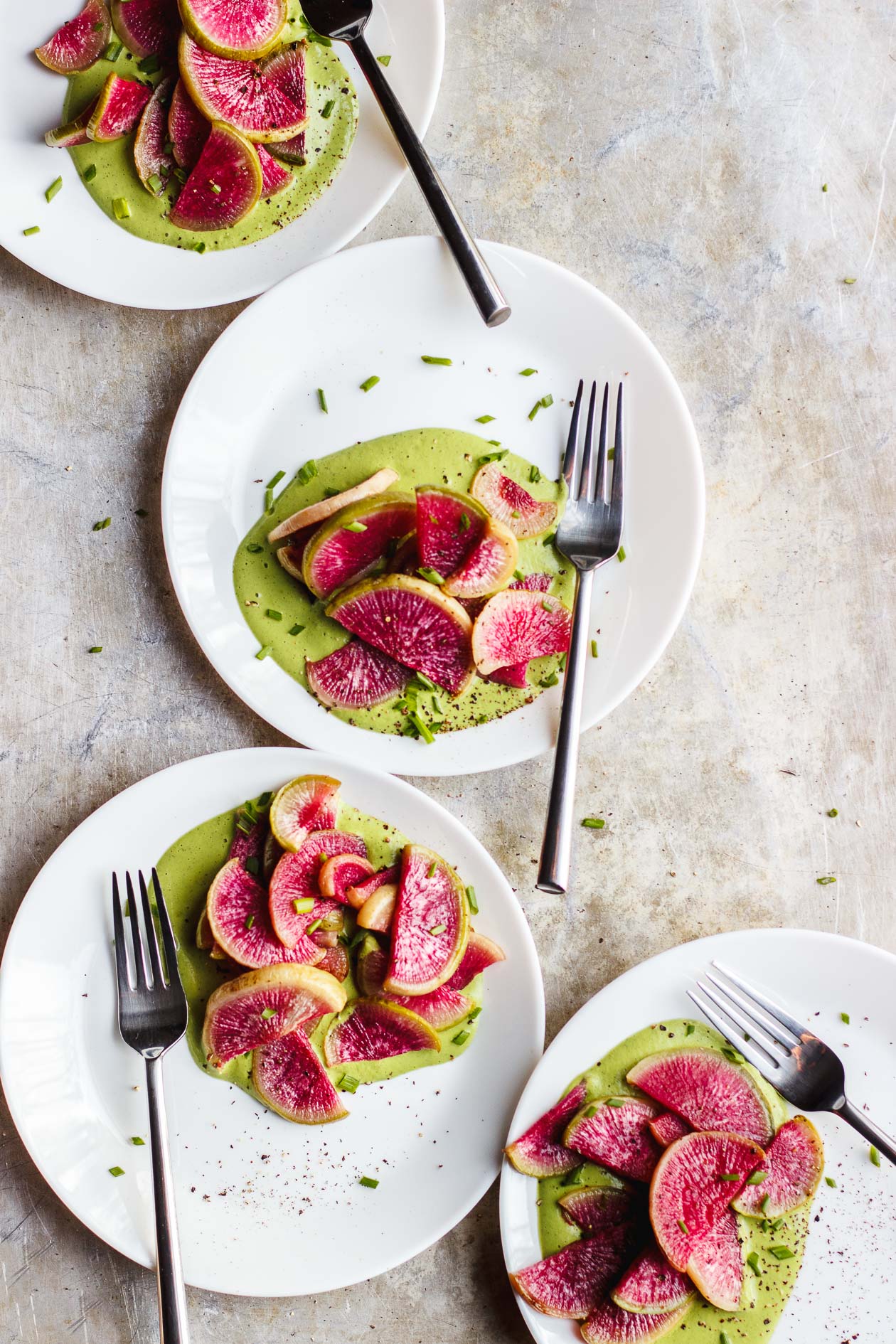 roasted watermelon radishes on a plate