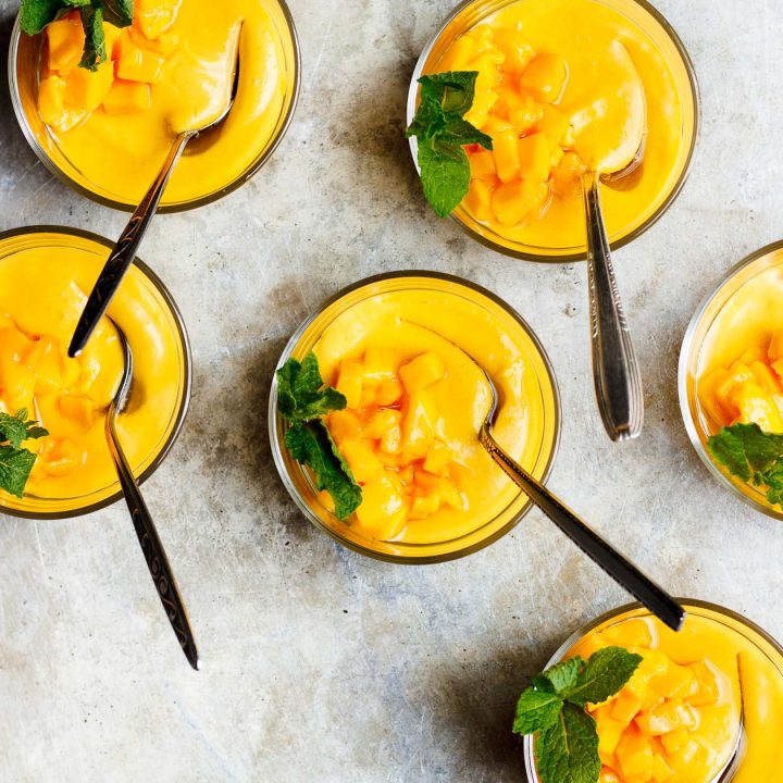 Mango Pudding with Mint Simple Syrup