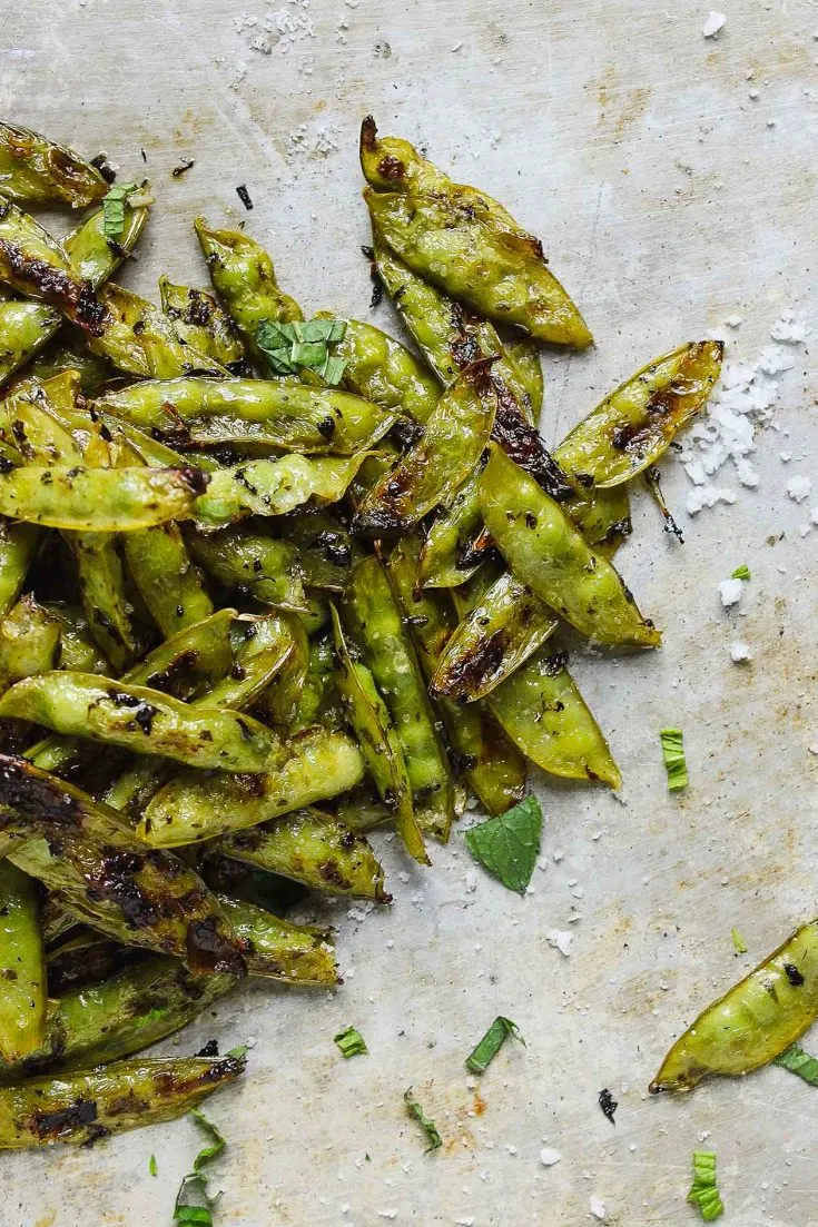 roasted sugar snap peas with mint