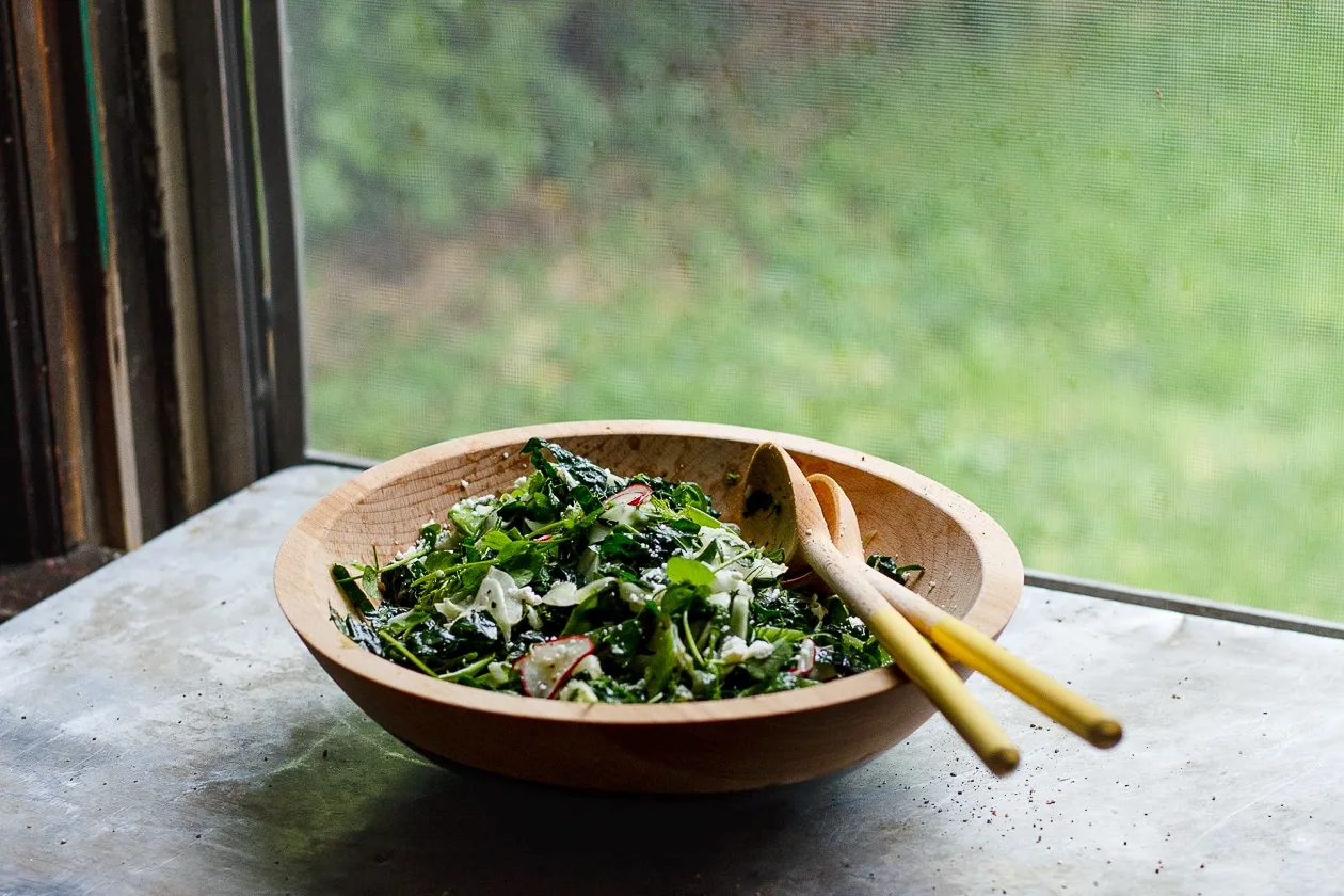 sugar snap pea salad with radishes, feta and arugula - With Spice