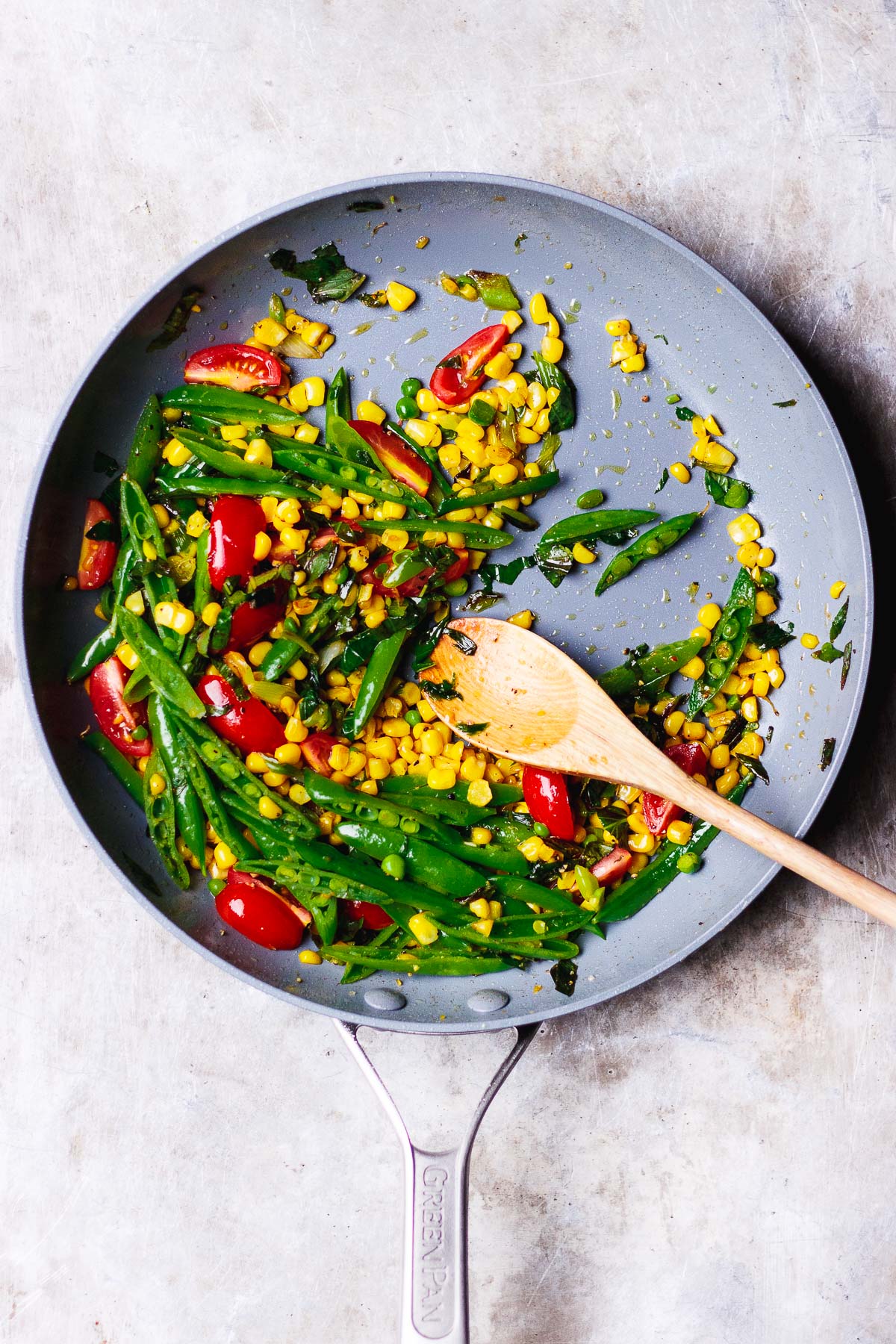 summer vegetables in nonstick pan