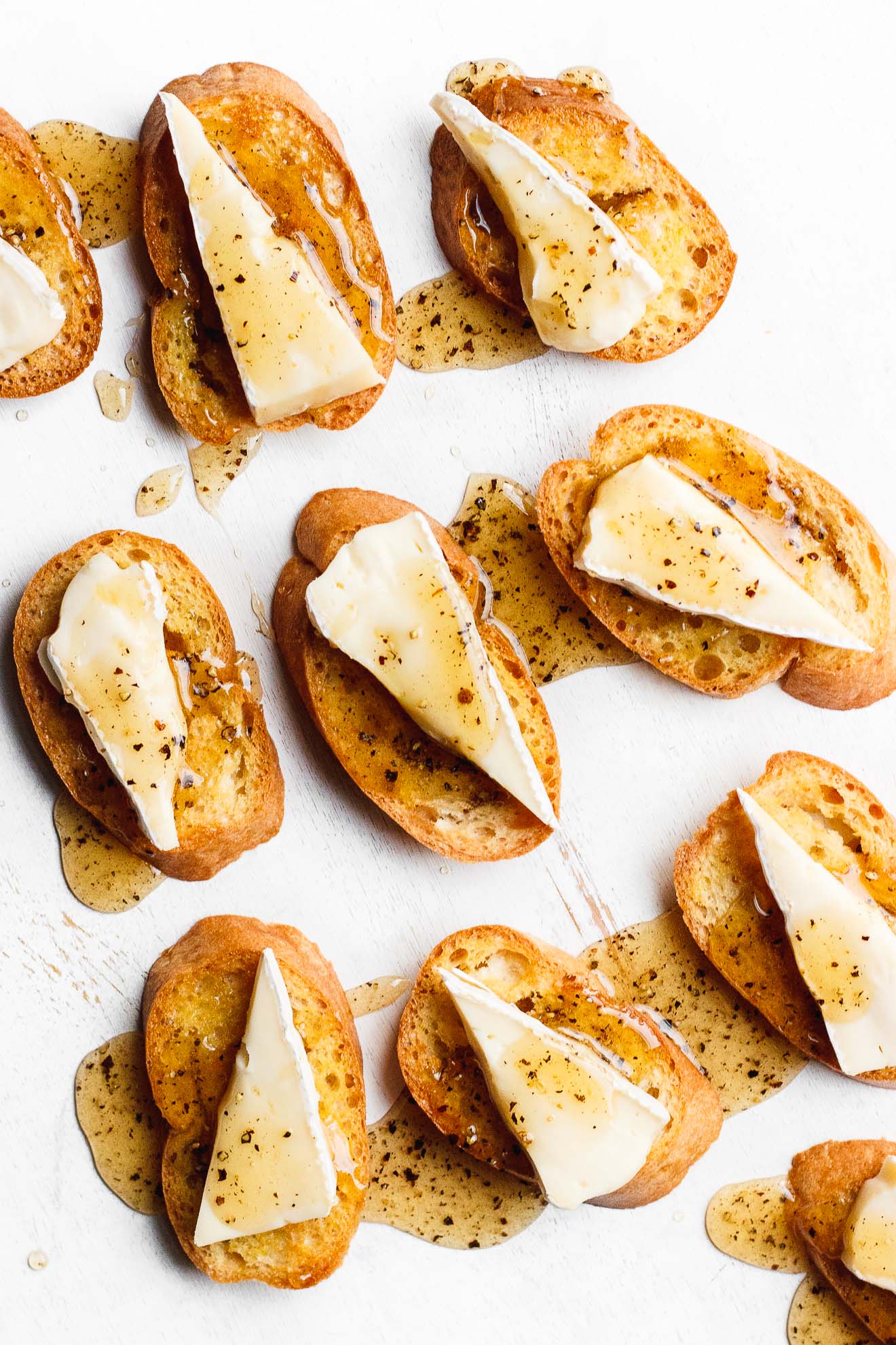 brie crostini with black pepper honey