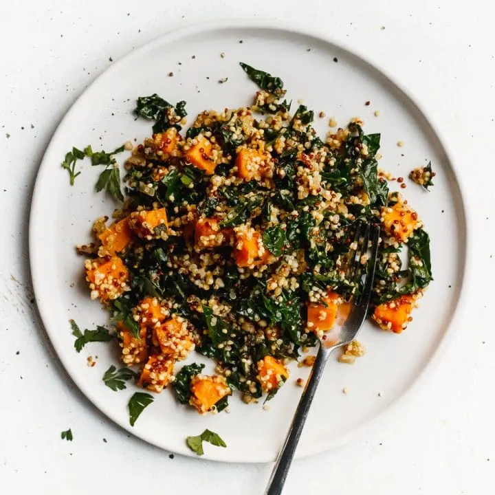 sweet potato kale and quinoa on a plate