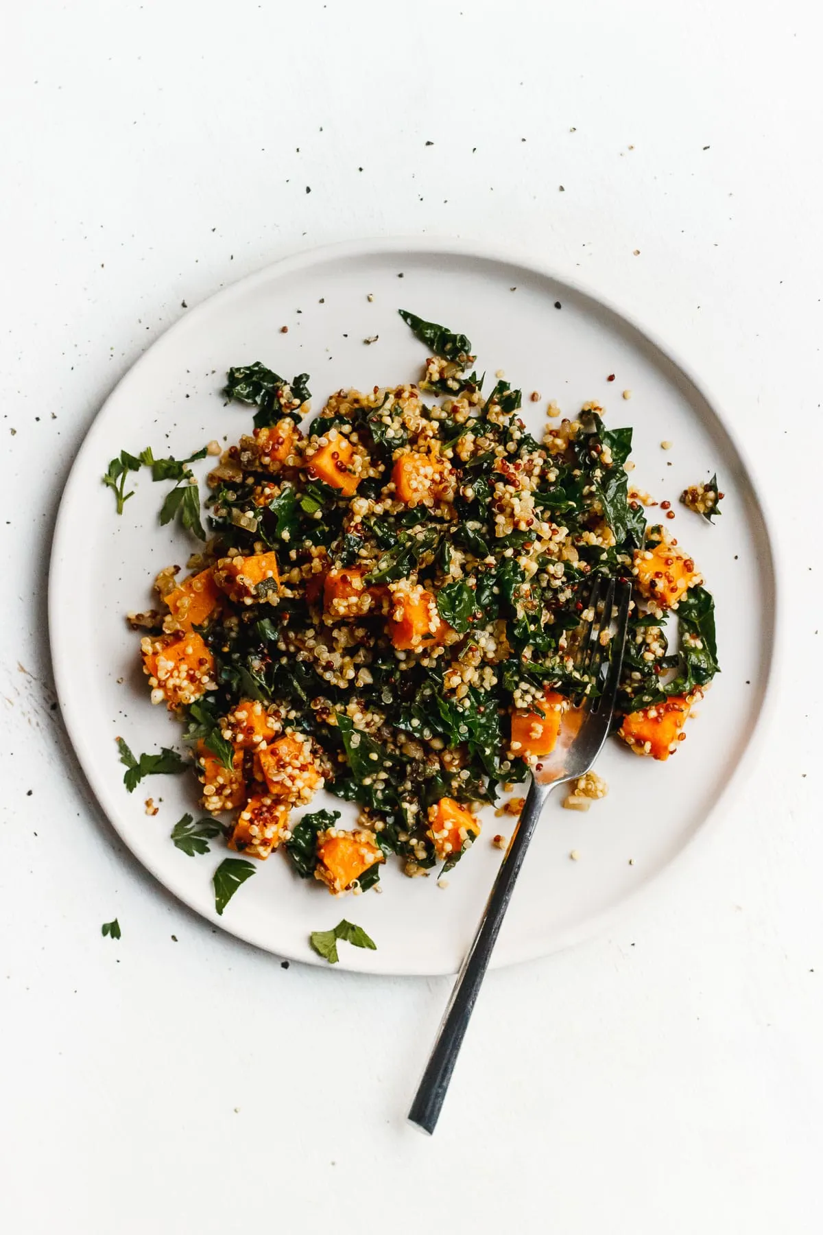 sweet potato kale and quinoa on a plate