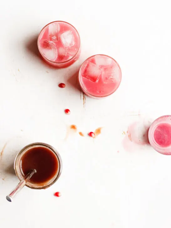Date Syrup + Pomegranate Tequila Coolers | How to make date syrup. A simple easy recipe for sweetening foods naturally with dates. A vegan, refined sugar-free syrup.