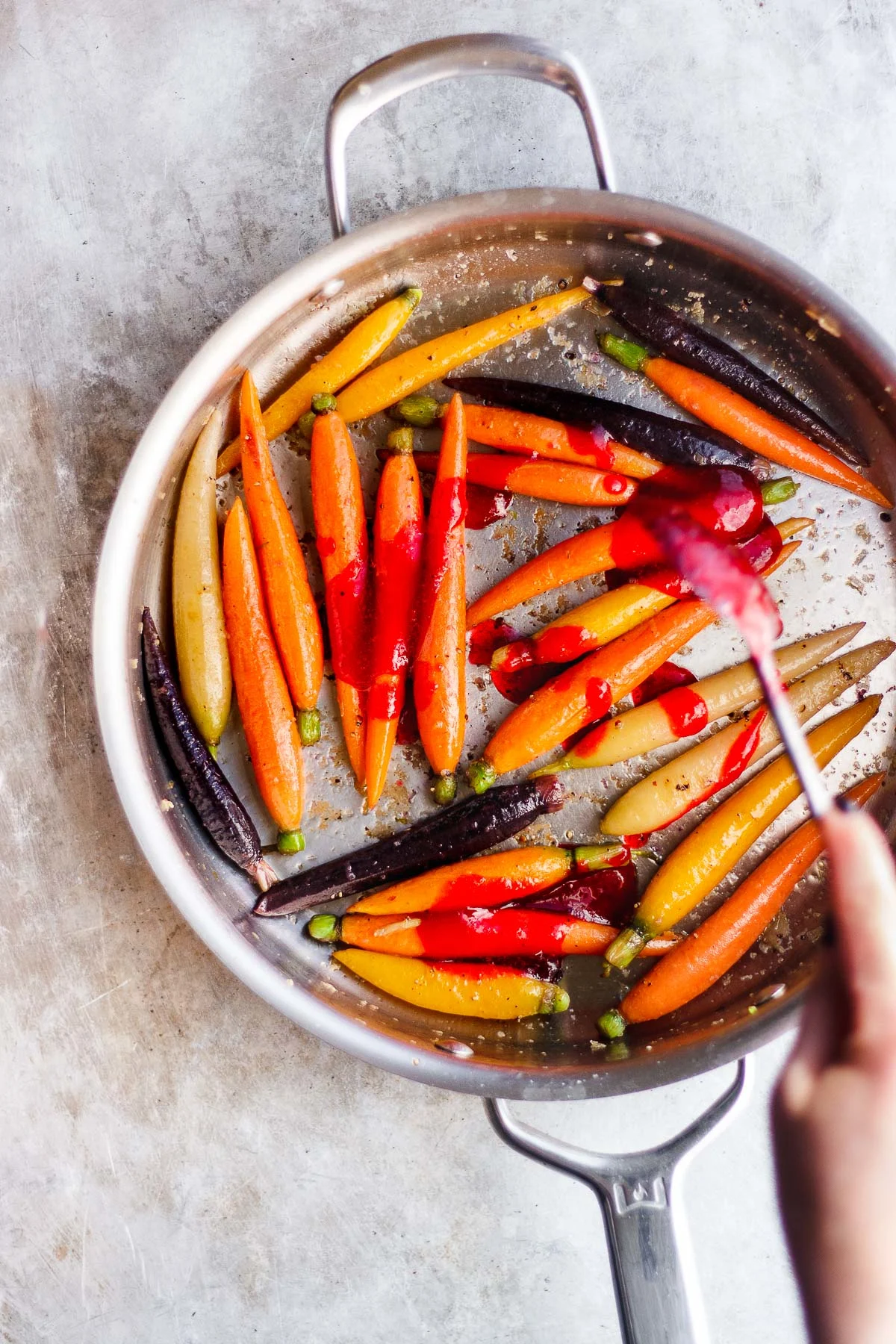 glazed carrots in a pan