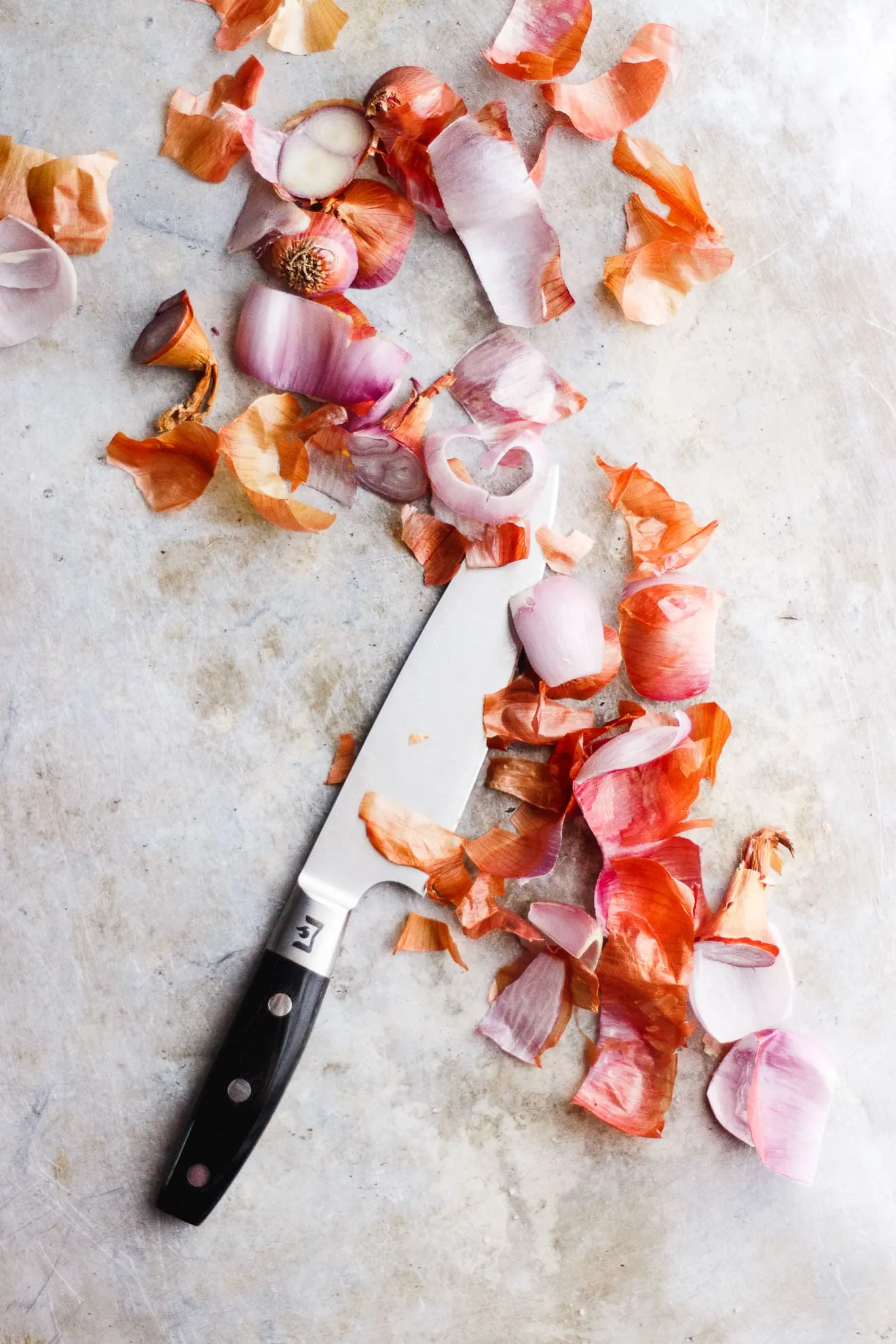 shallots with a knife